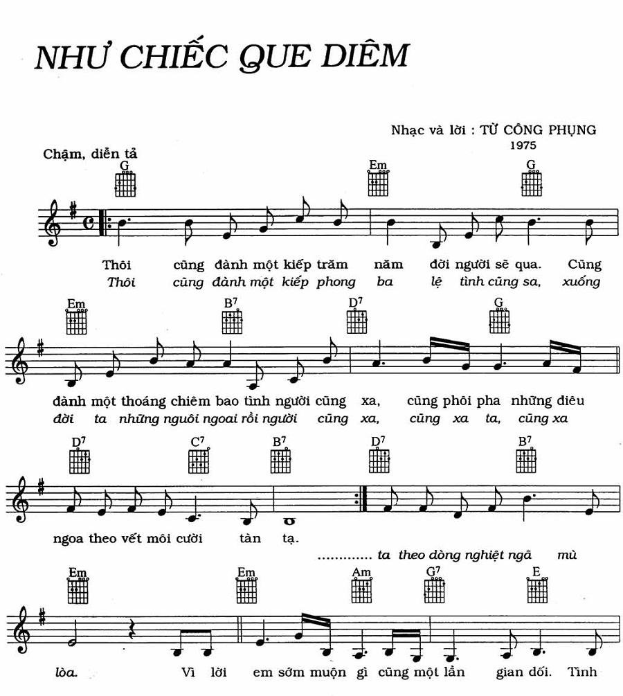 Sheet nhạc Như Chiếc Que Diêm